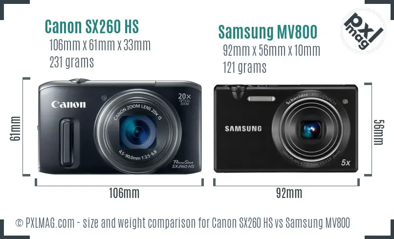 Canon SX260 HS vs Samsung MV800 size comparison Canon SX260 HS vs Samsung MV800 size comparison