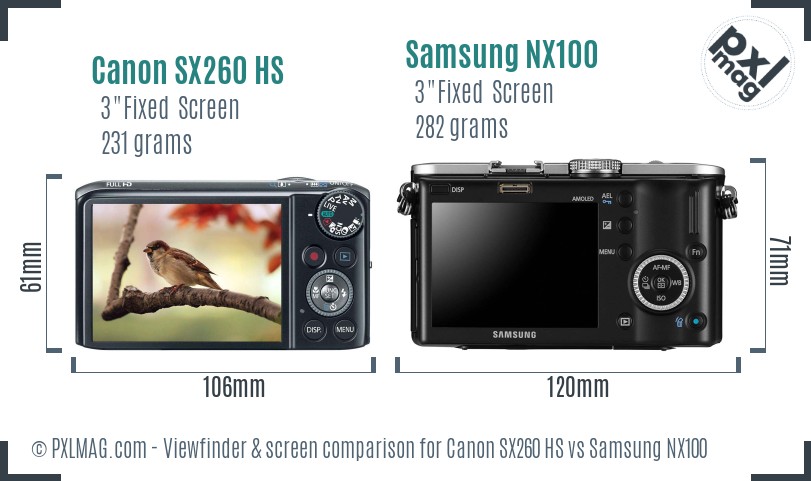 Canon SX260 HS vs Samsung NX100 Screen and Viewfinder comparison