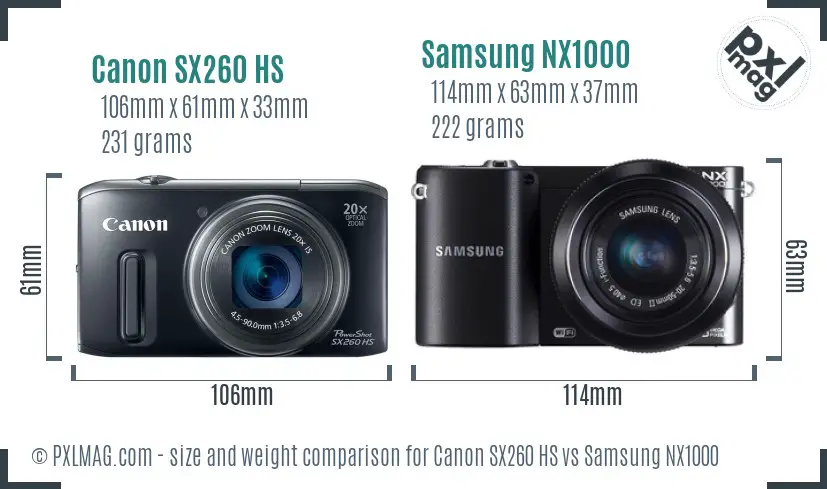 Canon SX260 HS vs Samsung NX1000 size comparison