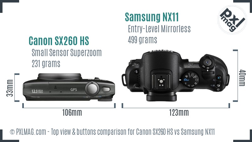 Canon SX260 HS vs Samsung NX11 top view buttons comparison