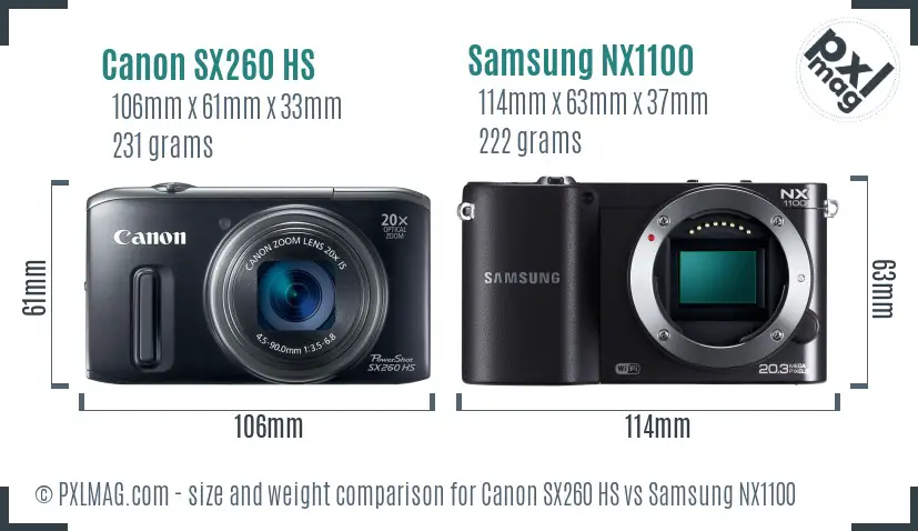 Canon SX260 HS vs Samsung NX1100 size comparison