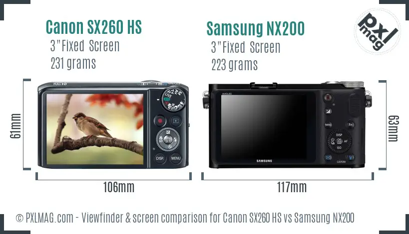 Canon SX260 HS vs Samsung NX200 Screen and Viewfinder comparison