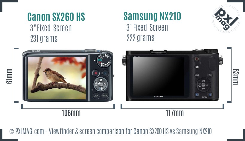 Canon SX260 HS vs Samsung NX210 Screen and Viewfinder comparison