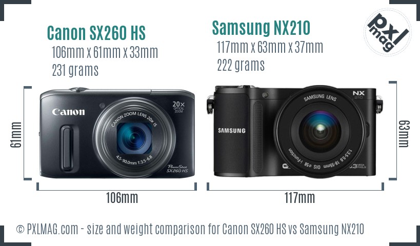 Canon SX260 HS vs Samsung NX210 size comparison Canon SX260 HS vs Samsung NX210 size comparison