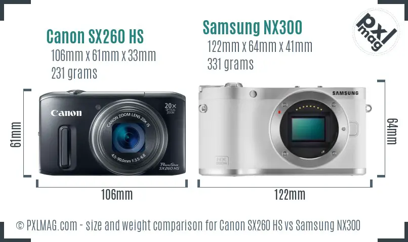 Canon SX260 HS vs Samsung NX300 size comparison