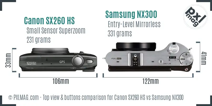 Canon SX260 HS vs Samsung NX300 top view buttons comparison