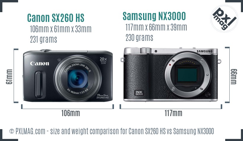Canon SX260 HS vs Samsung NX3000 size comparison Canon SX260 HS vs Samsung NX3000 size comparison