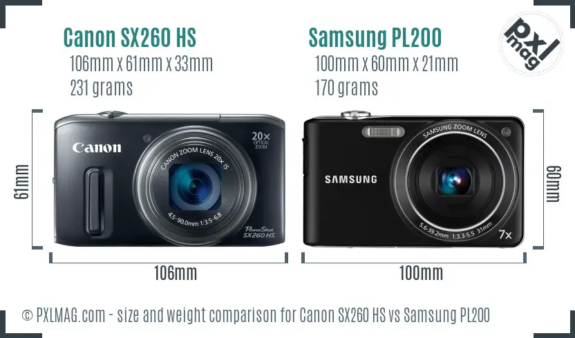 Canon SX260 HS vs Samsung PL200 size comparison