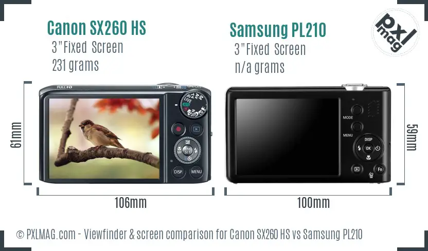 Canon SX260 HS vs Samsung PL210 Screen and Viewfinder comparison
