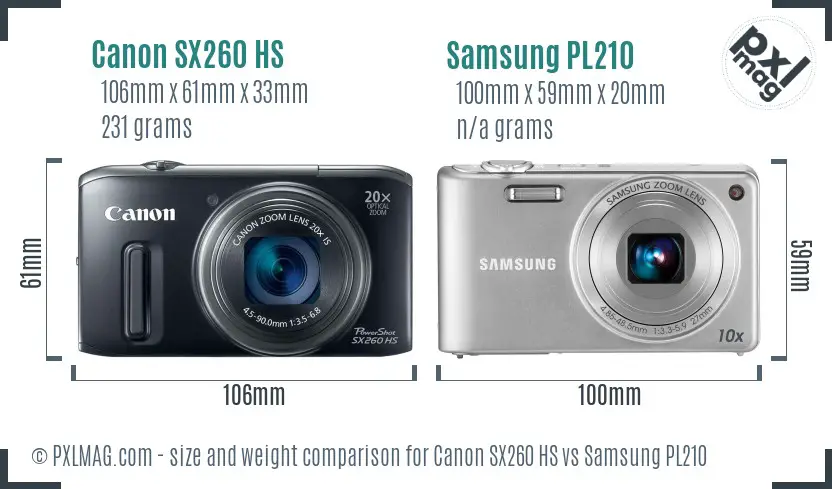 Canon SX260 HS vs Samsung PL210 size comparison