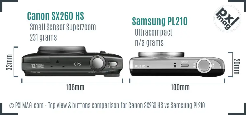 Canon SX260 HS vs Samsung PL210 top view buttons comparison