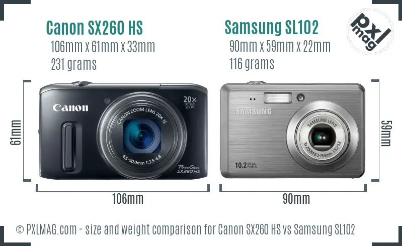 Canon SX260 HS vs Samsung SL102 size comparison