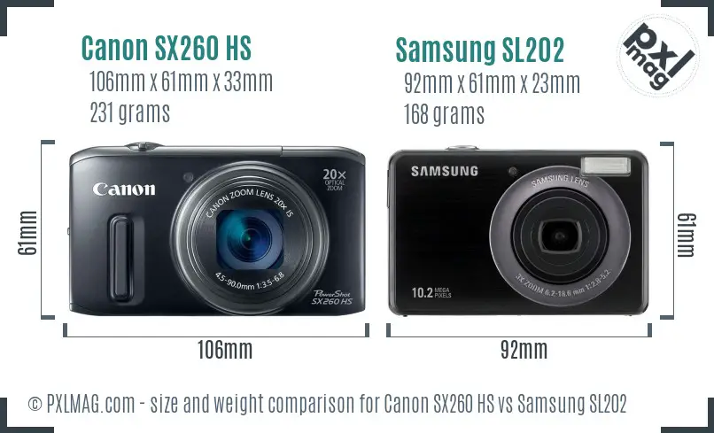 Canon SX260 HS vs Samsung SL202 size comparison