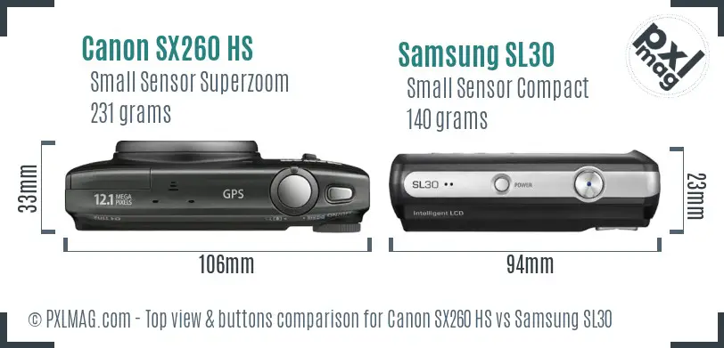 Canon SX260 HS vs Samsung SL30 top view buttons comparison