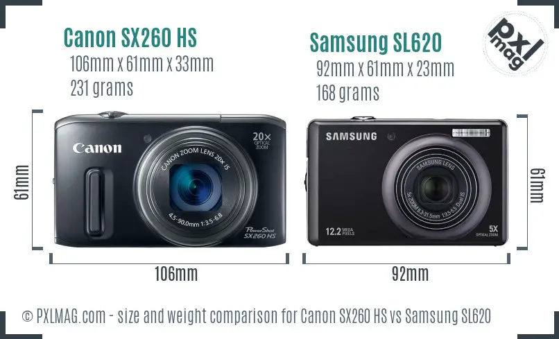 Canon SX260 HS vs Samsung SL620 size comparison Canon SX260 HS vs Samsung SL620 size comparison