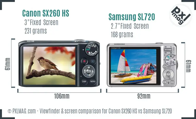Canon SX260 HS vs Samsung SL720 Screen and Viewfinder comparison Canon SX260 HS vs Samsung SL720 Screen and Viewfinder comparison