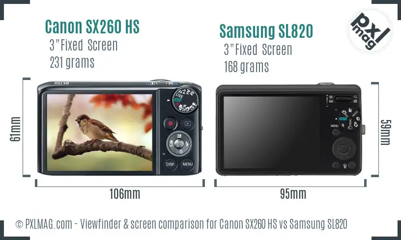 Canon SX260 HS vs Samsung SL820 Screen and Viewfinder comparison