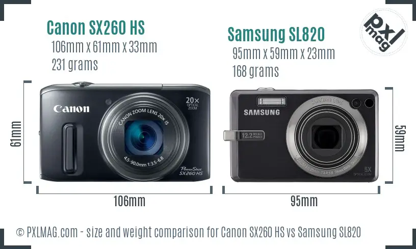 Canon SX260 HS vs Samsung SL820 size comparison