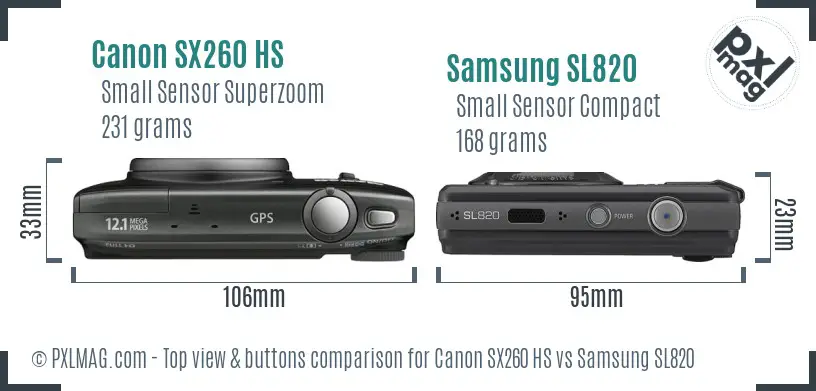 Canon SX260 HS vs Samsung SL820 top view buttons comparison
