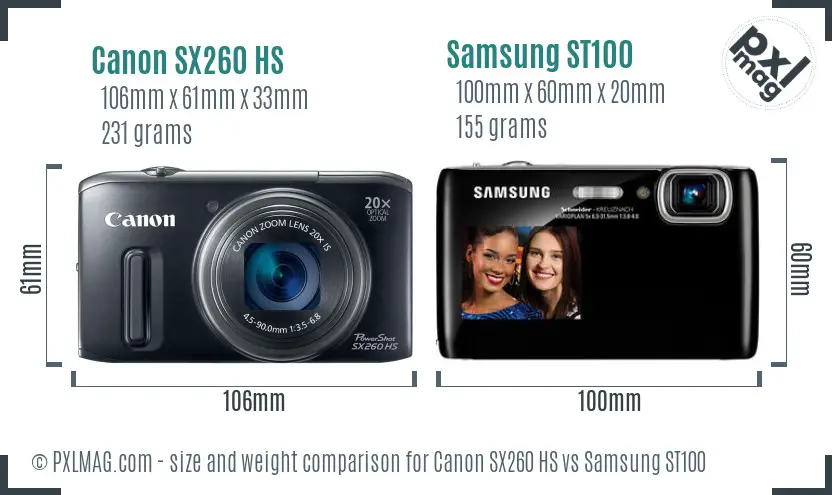Canon SX260 HS vs Samsung ST100 size comparison Canon SX260 HS vs Samsung ST100 size comparison
