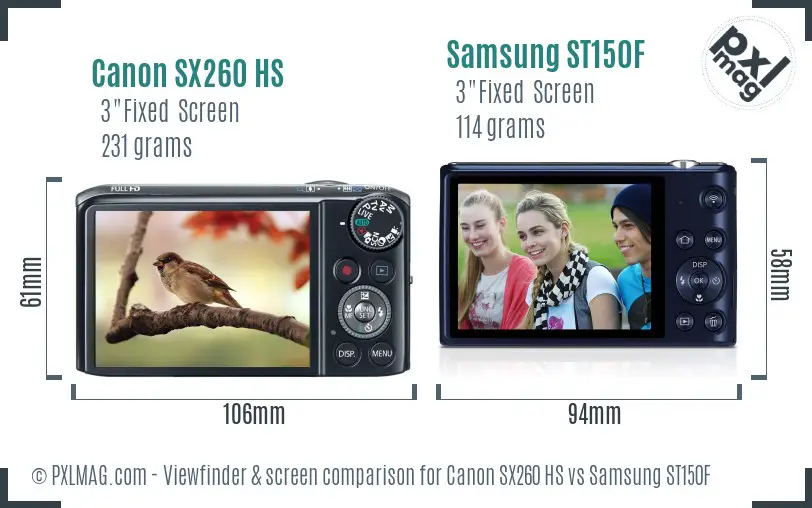 Canon SX260 HS vs Samsung ST150F Screen and Viewfinder comparison