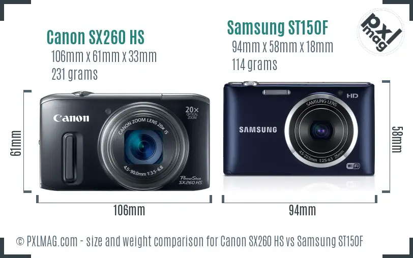 Canon SX260 HS vs Samsung ST150F size comparison