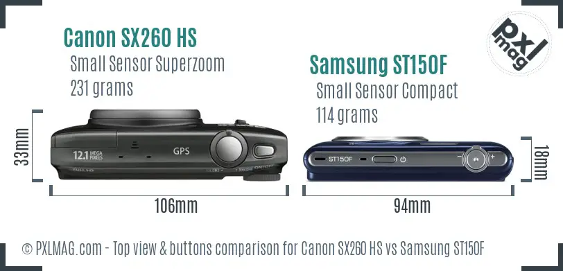 Canon SX260 HS vs Samsung ST150F top view buttons comparison