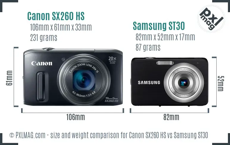 Canon SX260 HS vs Samsung ST30 size comparison Canon SX260 HS vs Samsung ST30 size comparison