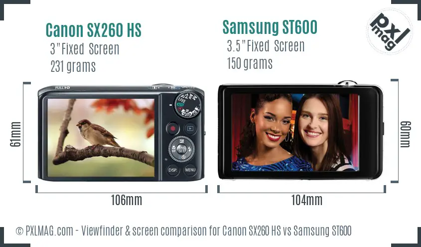 Canon SX260 HS vs Samsung ST600 Screen and Viewfinder comparison