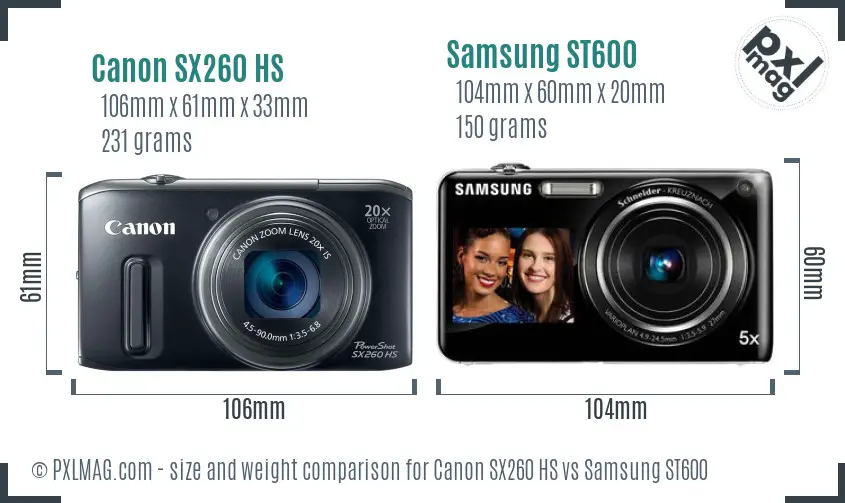 Canon SX260 HS vs Samsung ST600 size comparison