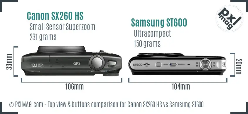 Canon SX260 HS vs Samsung ST600 top view buttons comparison