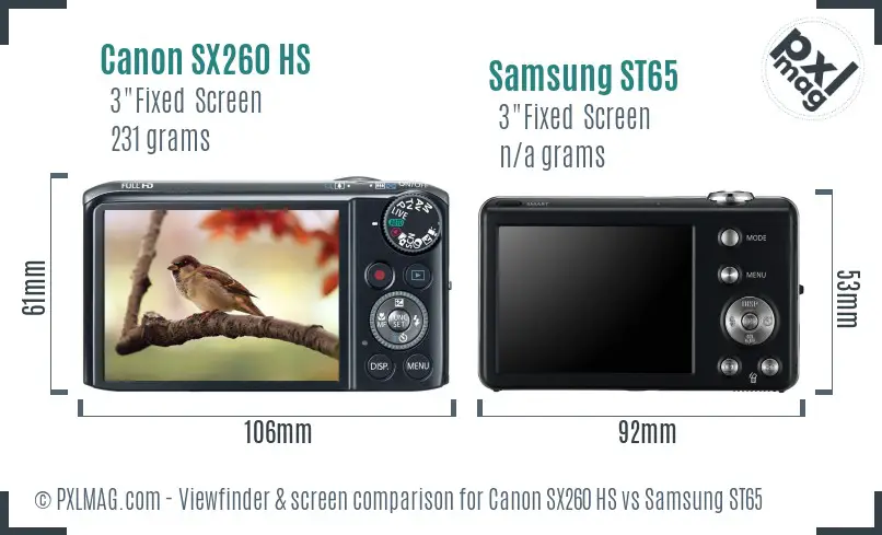Canon SX260 HS vs Samsung ST65 Screen and Viewfinder comparison