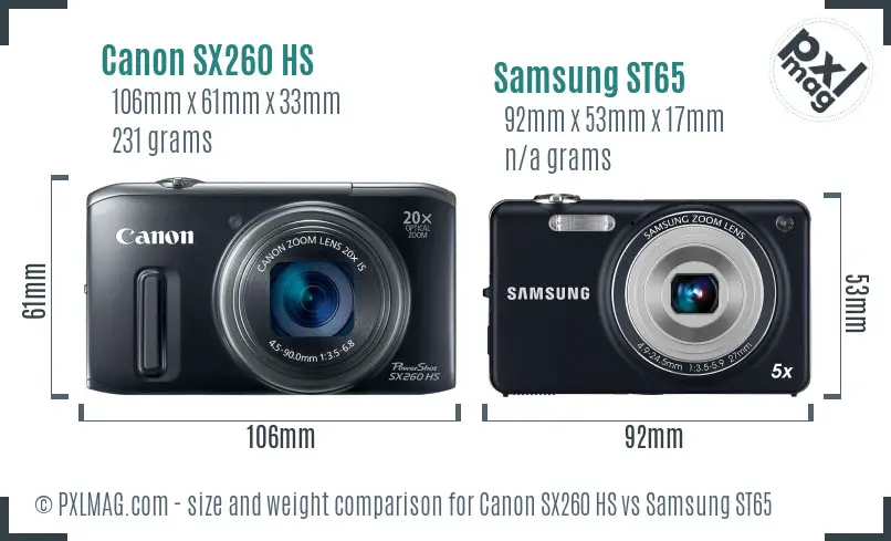 Canon SX260 HS vs Samsung ST65 size comparison