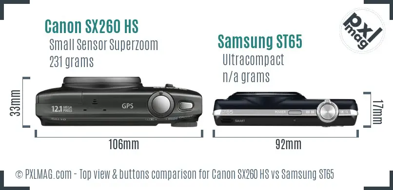 Canon SX260 HS vs Samsung ST65 top view buttons comparison