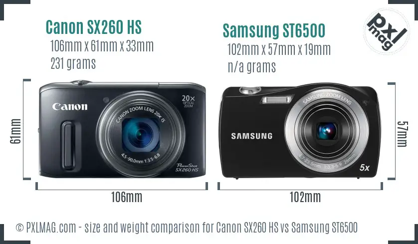 Canon SX260 HS vs Samsung ST6500 size comparison