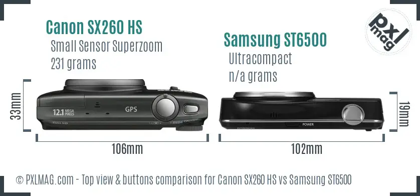 Canon SX260 HS vs Samsung ST6500 top view buttons comparison