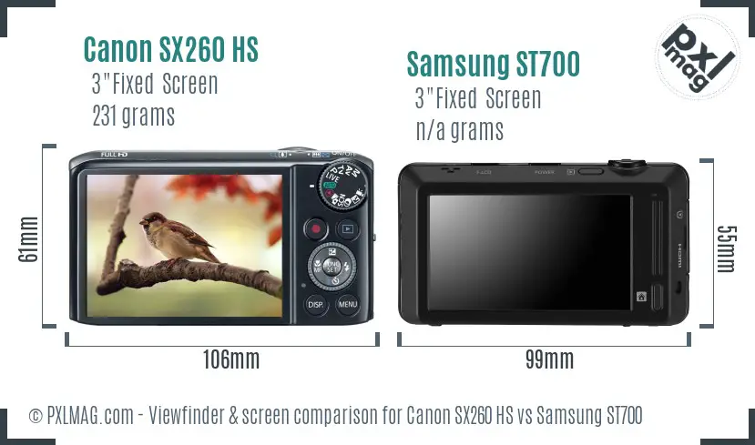 Canon SX260 HS vs Samsung ST700 Screen and Viewfinder comparison