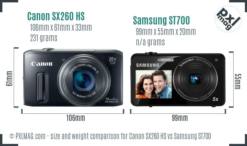 Canon SX260 HS vs Samsung ST700 size comparison