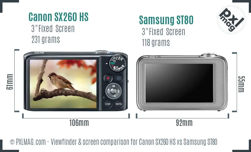 Canon SX260 HS vs Samsung ST80 Screen and Viewfinder comparison