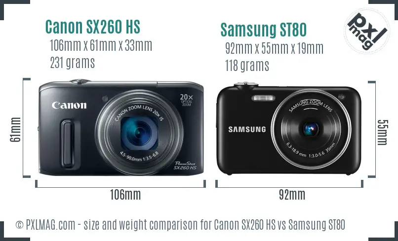 Canon SX260 HS vs Samsung ST80 size comparison
