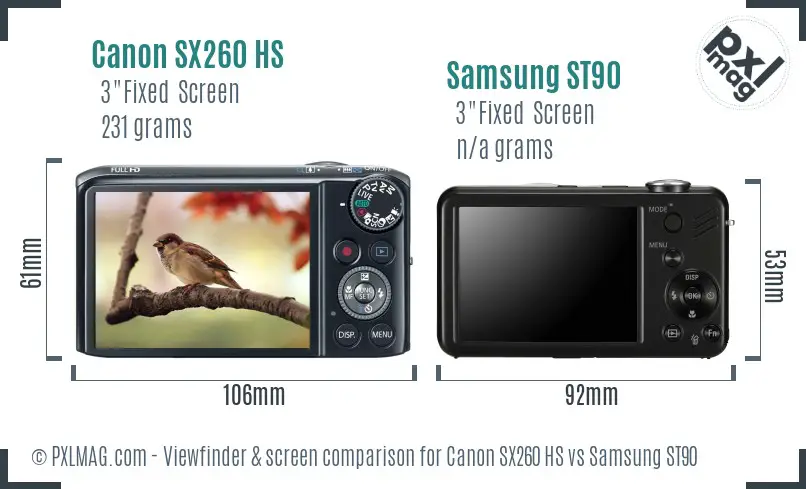 Canon SX260 HS vs Samsung ST90 Screen and Viewfinder comparison