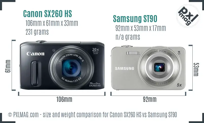 Canon SX260 HS vs Samsung ST90 size comparison