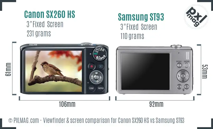 Canon SX260 HS vs Samsung ST93 Screen and Viewfinder comparison