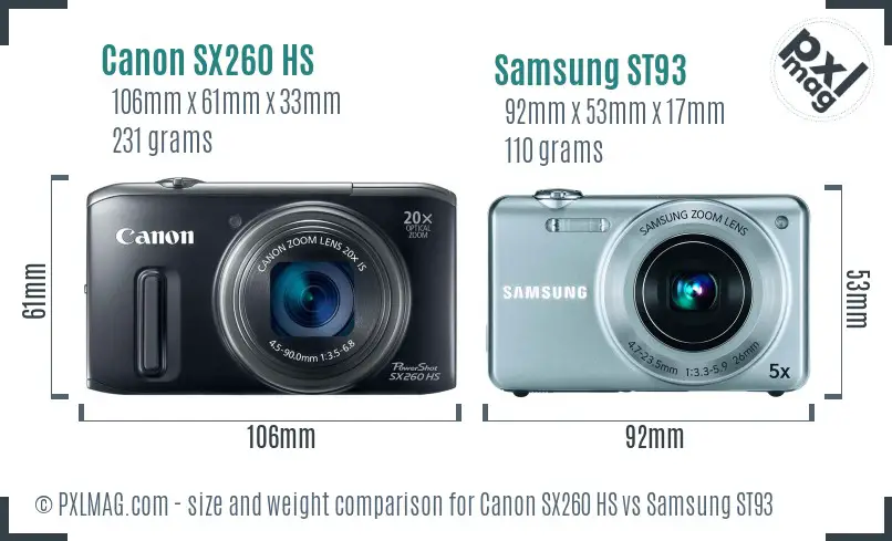 Canon SX260 HS vs Samsung ST93 size comparison