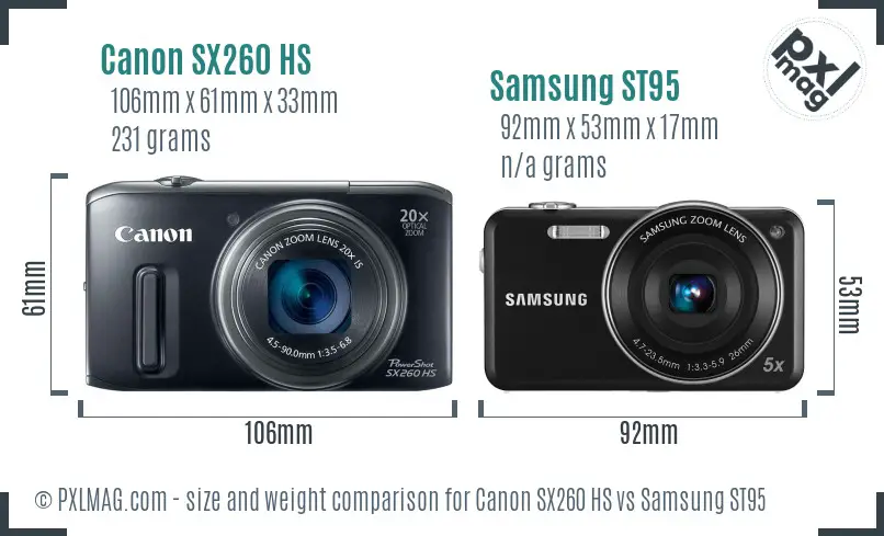 Canon SX260 HS vs Samsung ST95 size comparison