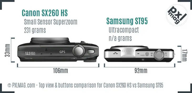 Canon SX260 HS vs Samsung ST95 top view buttons comparison