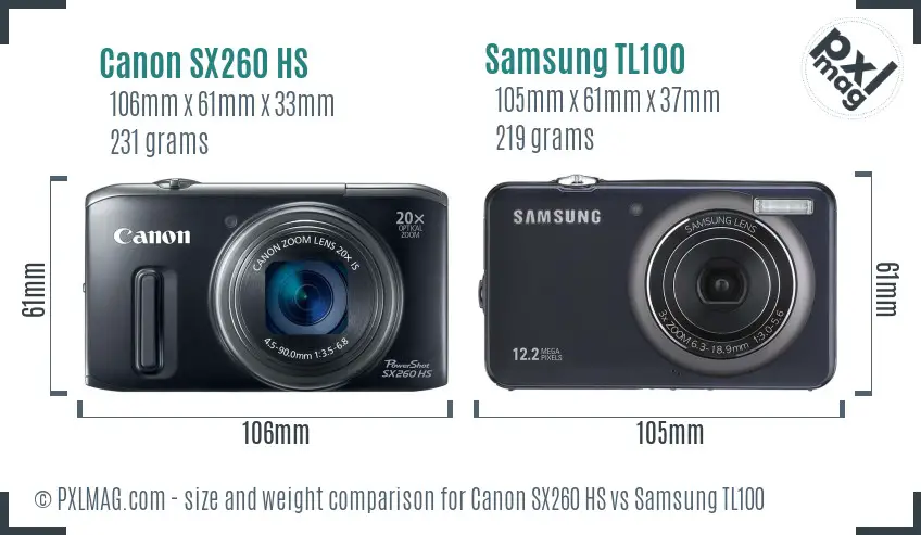 Canon SX260 HS vs Samsung TL100 size comparison Canon SX260 HS vs Samsung TL100 size comparison
