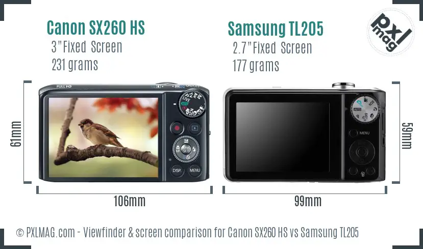 Canon SX260 HS vs Samsung TL205 Screen and Viewfinder comparison