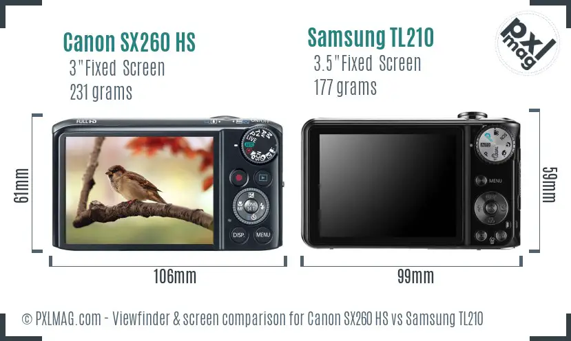 Canon SX260 HS vs Samsung TL210 Screen and Viewfinder comparison
