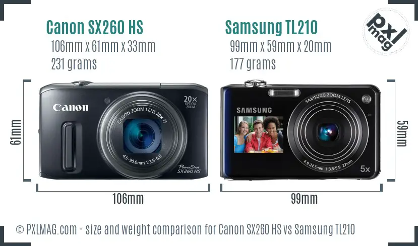 Canon SX260 HS vs Samsung TL210 size comparison